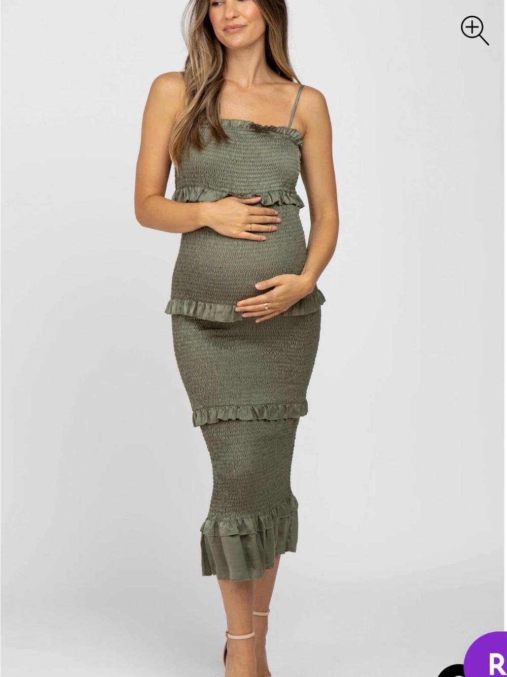 Pinkblush Olive Green Smocked Ruffle Midi Dress